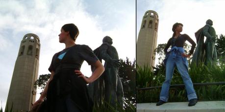The tower, a statue, and us, posed to impress.